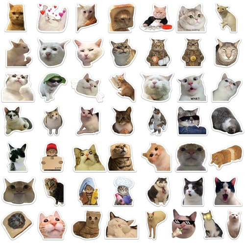 Vanyibro Juego de 50 calcomanías divertidas para gatos, bonitas calcomanías de gato, calcomanías de gato kawaii, calcomanías de vinilo impermeables, calcomanías estéticas para botella de agua, funda