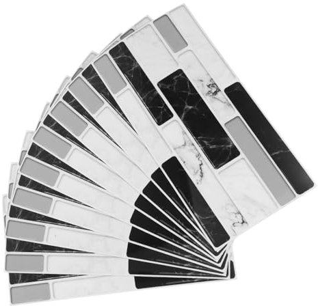 BESTonZON 9pièces Carrelage Mural Autocollant Imitation Marbre Noir Et Blanc Adhesif Pour Cuisine Imperméable Décoration Murale Amovible