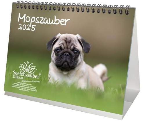 Mopszauber DIN A5 Tischkalender für 2025 Mops Hunde und Welpen - Seelenzauber