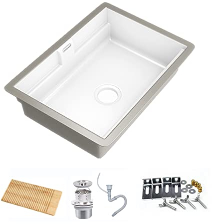 Fregadero blanco de granja, fregadero de cocina, fregadero de cerámica con tabla de lavar y colador, fregadero de cocina de montaje superior, fregadero moderno para garaje, restaur