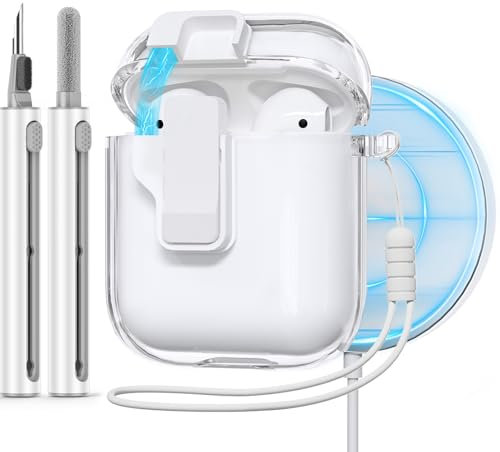 【with Safety Lock】 Clear Case for AirPods 2nd Generation Case 2019 with Cleaner Kit,Only Compatible with for Apple AirPods 2ndt Gen Wireless Charging Case - Clear White