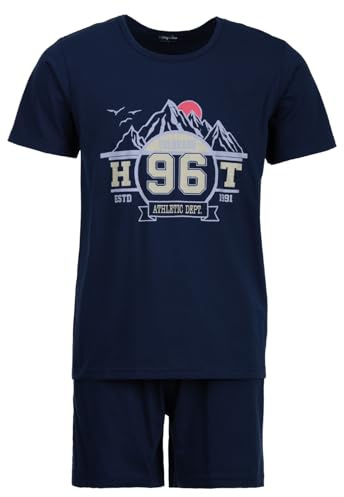 Henry Terre Herren Pyjama Set 2 TLG. Shorty Colorado 96 Übergröße Baumwolle, Farbe:Navy, Größe:XXL