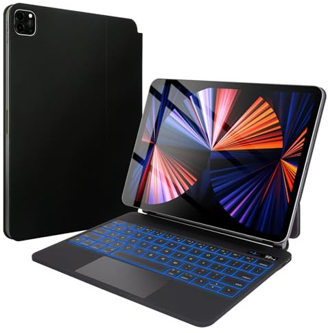 SOPPY Magnetic Keyboard Case for iPad Pro 11 inch 4th/3rd/2nd/1st (2018-2022), iPad Air 7th/6th/5th/4th, Floating Magnetic Case with Trackpad, 7 Color Backlit, Battery Display,QWERTY UK Layout