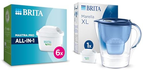 BRITA Wasserfilter-Kartusche MAXTRA PRO All-in-1 & Wasserfilter-Kanne Marella XL blau (3,5l) inkl. 1x MAXTRA PRO All-in-1 Kartusche