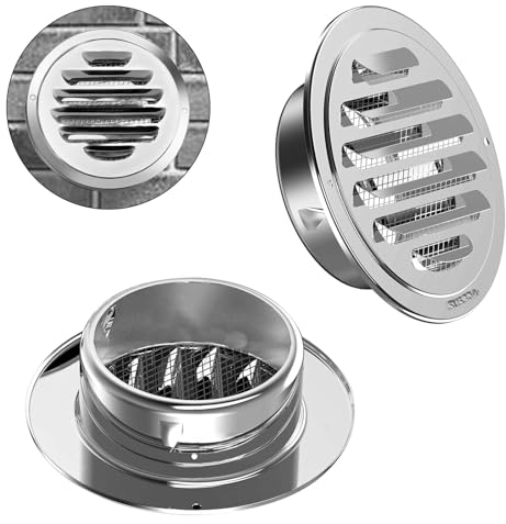 2 Stück 304 Edelstahl Lüftungsgitter 100mm lüftungsgitter rund mit Insektenschutz - Ideal für Küche, Bad und Garage, Belüftungs- und Abluftsysteme, einfache Installation und langlebige Qualität