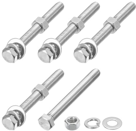 METALLIXITY Hex Head Screws Bolts, Nuts, Flat & Lock Washers Kits (3/8-16x3-1/2) 5 Set, Stainless Steel Fully Threaded Machine Screws Bolt Set - for Home Appliance Equipment
