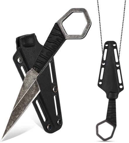 Fonyet Neck Knife Messer EDC Messer mit Kydex 16cm Scheide Outdoor Klein Messer mit Kette Stiefelmesser Scharfes Campingmesser Tactical Knife für Outdoor Survival…