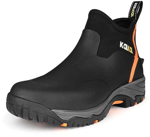 Kalkal Men's Rubber Boots, Waterproof Ankle Rain Boots, Insulated Working Booties with Comfortable Sports Sole, Outdoor Mud Boots for Yard Chore (Black,Size11)
