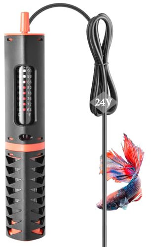 FEDOUR 24V Aquarium Heater 50W, Low-voltage Fish Tank Heater with Protective Cover, Submersible and Adjustable Heater for 15-60L Fish Tank/Turtle Tank