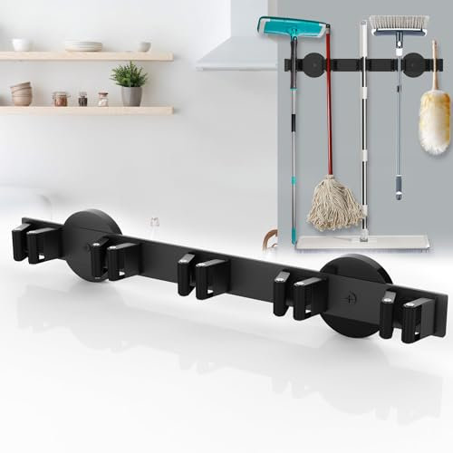AIYOTAR Magnetic Mop Broom Holder, Strong Non Slip Magnetic Broom Mop Hanger, Heavy Duty Magnetic Hooks for Hanging Shovel Rake Tools, Wall Mounted Utility Storage Magnet Rack (5 Rack)