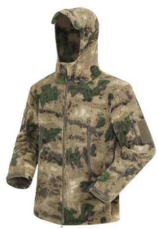 Ewleguzka Taktische Camouflage-Jacke für Herren, Windshirt, PenCott Wildwood, Softshell-Fleece, Outdoor-Sport, Jagd, Bergsteigen, regendicht, mit Kapuze, Armee, wasserdicht, Oberbekleidung, Green8,