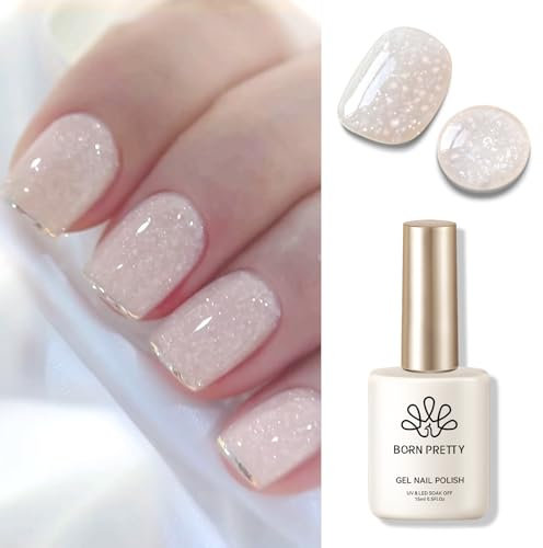 Born Pretty Vernis Semi Permanent Pailleté Nue Laiteux, Milky Nue Jelly French Vernis à Ongles pour Salon De Manucure DIY Home