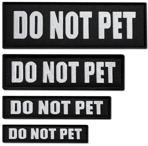 Bluyellow Aufnäher-Set mit Aufschrift Do Not Pet, bestickt, für Hundegeschirr, Weste, Hundehalsband, Klettverschluss-Patches für Hundegeschirr, Schwarz und Weiß, Größe S und L, 4 Stück