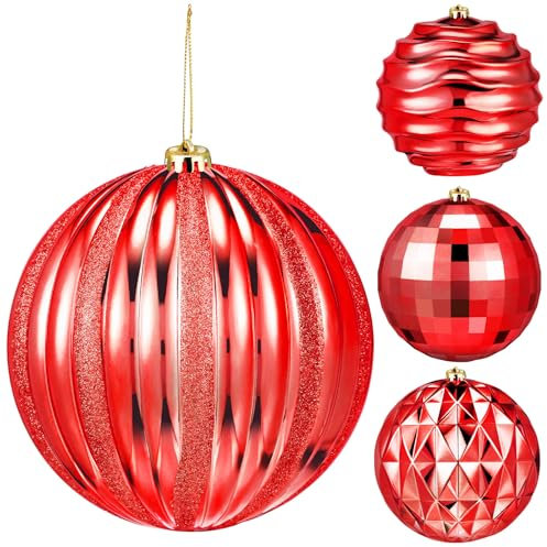 Liliful Weihnachtskugeln aus Kunststoff, groß, für den Außenbereich, 20 cm, Dekoration für Zuhause, draußen, Urlaub, Party, Rasen, Hof, Rot, 4 Stück