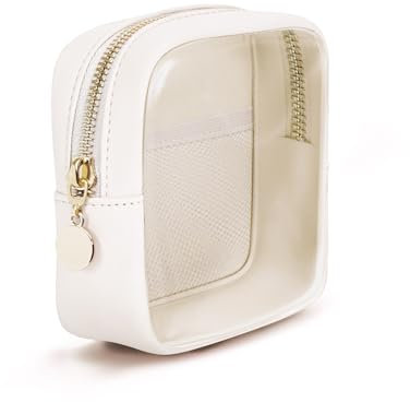 Kosmetiktasche Klein Durchsichtig für Handtasche Make Up Tasche Portable Damen Kleine Schminktasche mit Reißverschluss Wasserdicht Pu Leder, Milchig weiß (Patent Angemeldet)