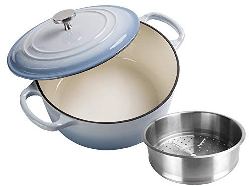 Kochtopf, Dutch Oven mit Deckel, runder 24-cm-Auflauf, multifunktionales Kochgeschirr aus emailliertem Gusseisen, antihaftbeschichteter Kochtopf zum Dämpfen, Schmoren, Backen, Grillen, Sautieren,