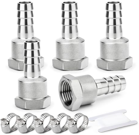 ERGAOBOY 5 PCS Raccordo per tubo flessibile, 16 MM Barb a 3/4 BSP filettatura femmina BSP, raccordo per tubo flessibile in acciaio inox 304, per carburante/aria/acqua/olio