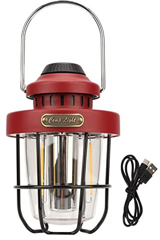 XIASABA Lanterne de Camping Rechargeable Rétro LED Lanterne de Camping Portable Multifonctionnelle Lampe de Tente Rechargeable pour Camping en Plein Air Randonnée Pêche d'urgence (Dark Red)