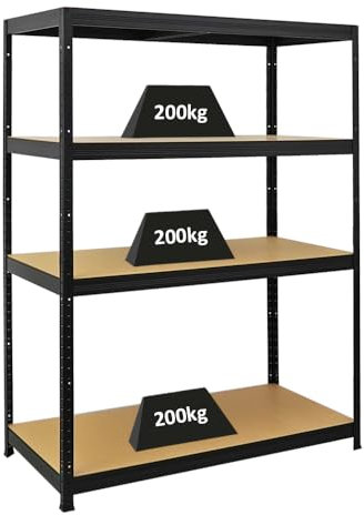 PROREGAL Schwerlastregal Big Elephant | HxBxT 160x120x60cm | Fachlast 200kg | Schwarz | Kellerregal, Steckregal, Garagenregal, Lagerregal