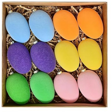 Samt-Ostereier, bunte Ostereier zum Aufhängen, Osterbaum-Ornamente, beflockte Kugel-Ornamente, Osterkorb, Frühlingsgeschenke, Tischdekoration, Bauernhaus-Kamindekoration, 12 Stück