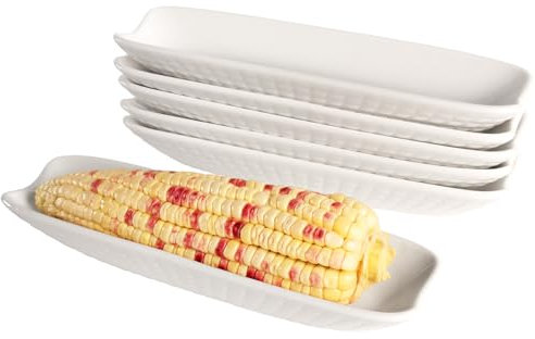 jinsongdafa Ceramic Select Maiskolbenhalter 23 cm Maiskolbenschalen, 6er-Set, weiße Servierplatten, für Nüsse, Oliven, Snacks, Käse, rutschfeste Unterseite – mikrowellen- und spülmaschinenfest