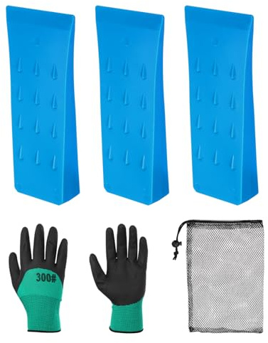QUARKZMAN Kunststoff Fällkeil 3 Stück ABS Kunststoff Forstkeil 152 mm Spaltkeil für holz Kunststoffkeile Fällkeil mit Handschuhe mit Tasche für Schlagschrauber Fällkeile Blau