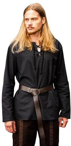 Leonardo Carbone® Mittelalter Hemd Otto - Mittelalter Kleidung, Mittelalter Hemd Herren, LARP-Kleidung, Festival Outfit Herren, Karneval Kostüm, Freizeithemden Langarm - 100% Baumwolle