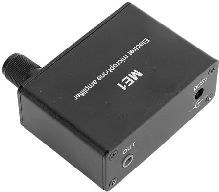 Electret Microphone Amp 3.5mm Mic Preamp with Adjustable Gain 3 Output Ports 150mah Battery Aluminum Alloy MaterialAuxiliary LINE Input for Dynamic & Condenser Mic