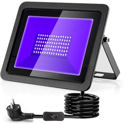 Lumière Noire LED 100W, 365nm Projecteur lumière noire UV étanche IP66, Black Light Projecteur UV LED pour fête lumineuse, Halloween, Affiche fluorescente Disco Bar éclairage de scène