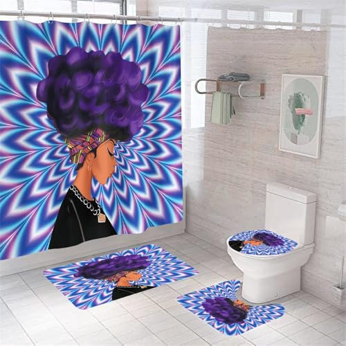 Badezimmerteppich Lila Frau Badteppich rutschfest Waschbar Badgarnitur 3 Teilig – Badematte Set Mit Wc-Vorleger Und Badematte,Teppich Badezimmer Für Sicherheit Und Komfort Im Bad 45X75Cm