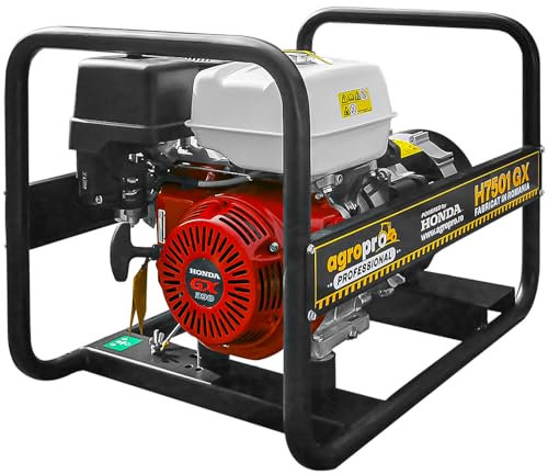 AgroPro H7501GX Generatore Portatile - 6.4kVA Motore Honda GX 390 (13 CV) Funzionamento a Benzina, Monofase 230V Compatto e Robusto per uso domestico e professionale