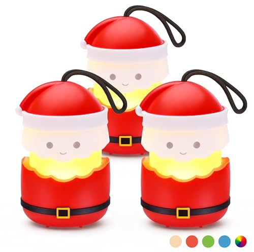 EverBrite Lámpara de Navidad Papá Noel, Paquete de 3, 5 Modos de Iluminación, Regalo de Navidad para Mujeres y Hombres, Pilas AAA Incluidas, Ideal para Decoración Interior y Exterior