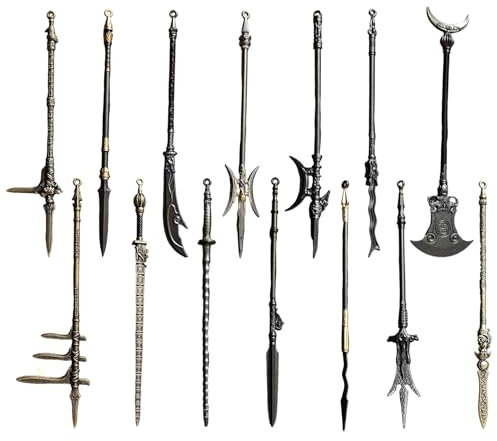Mini Weapons 14Pcs 5 Inch Zinc Alloy Ancient Miniature Weapons Includes Lance, Halberd, Spear, Dagger-Axe & More, Gift for Collectors