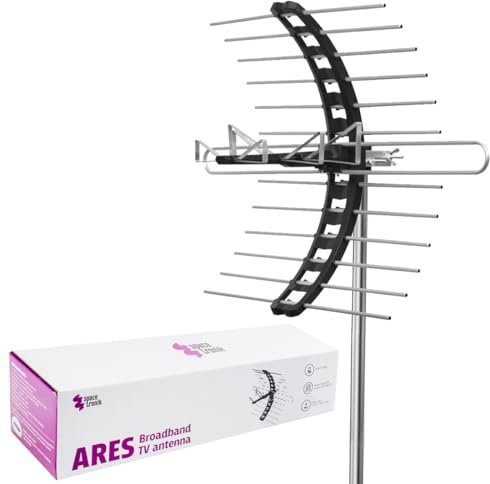 Spacetronik DVBT2 Antenne Außen für Digitalfernsehen, Antenne Outdoor | LTE/5G Filter, DAB+, UV-beständigem, UHF+VHF, F-Stecker, wetterfest, passiv, Full HD 4K 3D Empfang