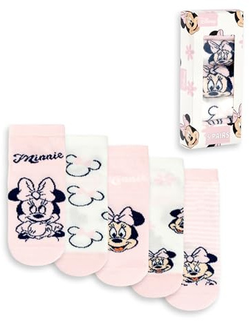 Disney Minnie Mouse Girls Pink Calf Socks Set of 5 | Various Patterns Including Polka Dots & Stripes | Everyday Wear | Cartoon Character Design Merch