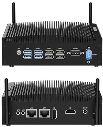 VANISORA Mini PC Fanless Industriale, Mini PC Industriale i5 8350U, PC Senza Ventola Win 11 Pro, 4K UHD Dual Display, 2RJ45 LAN, 8USB, 2RS232 COM, WiFi, BT, VESA, Linux (8GB RAM 256GB SSD)
