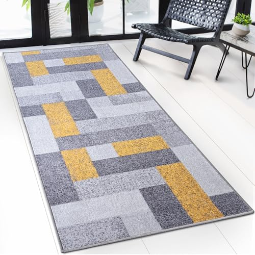 casa pura Teppichläufer mit Muster - maßgefertigter Teppich Läufer für Küche, Flur & Wohnraum - New York Gelb (80 x 250 cm)