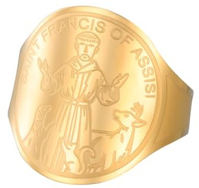 TEAMER Größenverstellbarer Ring mit dem Heiligen Franz von Assisi Schutzpatron der Tiere und der Natur Edelstahl-Medaille zum Schutz von Haustieren, katholischer Schmuck für Damen und Herren