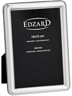 EDZARD Fotorahmen Ravenna für Foto 10 x 15 cm, edel versilbert, anlaufgeschützt, mit Samtrücken - Bilderrahmen in Silber