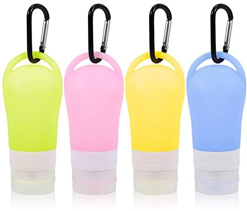 4PCS 60ml Travel Bottles with Hooks Leakproof Silicone Refillable Squeezable Containers for Shampoo Lotion Soap