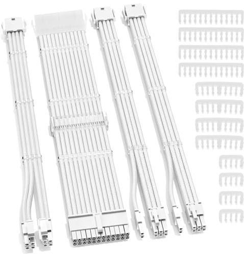 QWORK® PC Kabelverlängerung Set, 30cm PSU Verlängerungskabel 16AWG, 24 Pin ATX / 4+4 Pin EPS / 6+2 Pin PCI-E Netzteilkabel Set mit Kabelkämmen, für Gaming-PCs/GPU/CPU