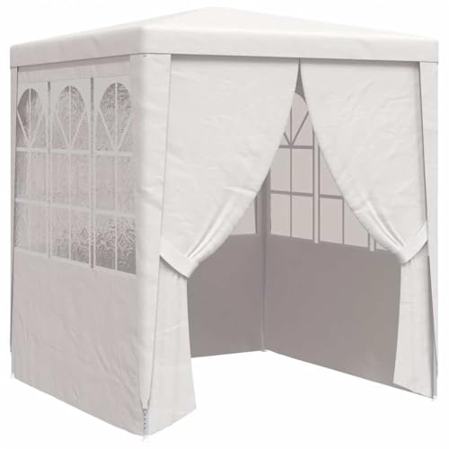 fsahslih Partyzelt 2x2m mit Seitenteilen Gartenzelt Weiss Pavillon Fuer Garten und Partys Gartenpavillon aus PE und Stahl Gestell Eventzelt mit Fenstern und Reissverschluss-Tuer