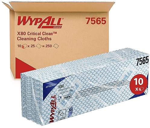 WypAll X80 Farbcodierte Reinigungstücher 7565 – Blau – 10 Packungen x 25 Wischtücher für hohe Beanspruchung (insges. 250)