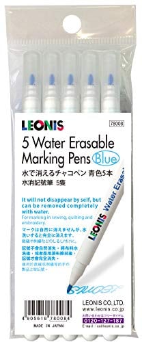 LEONIS Water Erasable Fabric Marking Pen Blue 5 Count Pack [ 78008 ]