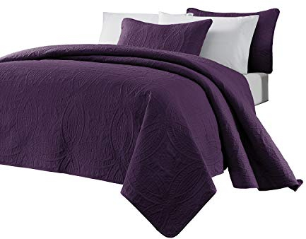 Chezmoi Collection Austin 3-teiliges übergroßes Tagesdecken-Set (Queen-Size, Violett)