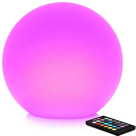 Mr.Go 12-inch Rechargeable LED Ball Light, RGB Color-Changing Globe Orb Lamp w/Remote, Home Kids Room Bedroom Bar Table Patio Pool Party Dimmable Sphere Nightlight Relax Mood Lighting Decoration
