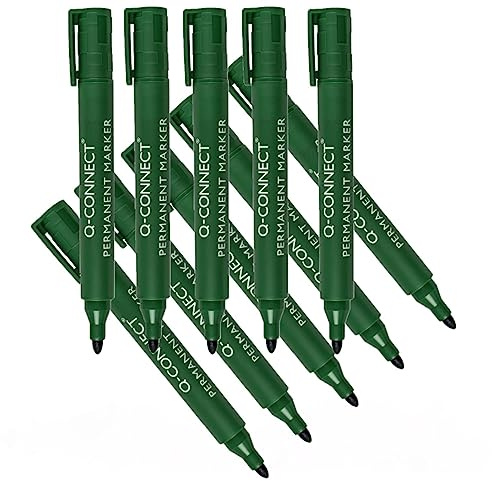 Q-Connect Permanent Marker Pen Bullet Tip Green (Pack of 10) KF01773