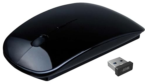 APM 100102 - Souris Sans Fil Optique - Souris Ergonomique Sans Fil - Technologie Sans Fil 2,4 Ghz - Sélection dpi 800/1600 - 4 Boutons et 1 Molette de Défilement - Connexion USB - Avec Piles - Noire