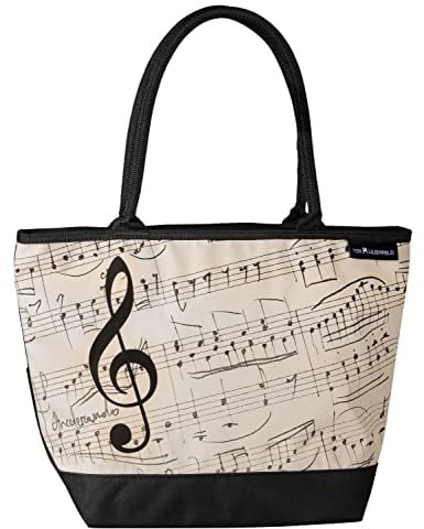 VON LILIENFELD Handtasche Dame Antikes Notenblatt Beige Noten Musik Shopper Maße cm L42 x H30 x T15 Strandtasche Henkeltasche Büro