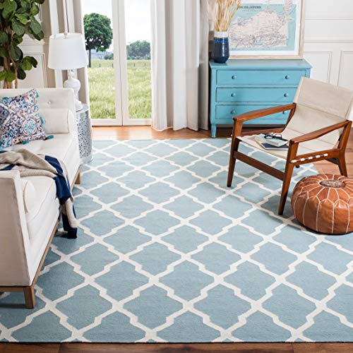 SAFAVIEH Dhurries Collection Accent Rug - 3' x 5', Light Blue & Ivory, Handmade Flat Weave Wool, Ideal for High Traffic Areas in Entryway, Living Room, Bedroom (DHU634C)